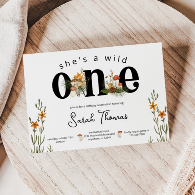 Convite Aniversário do Cogumelo e Flores Selvagens (Criador carregado)