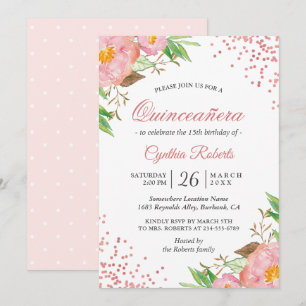 Convite Aniversário do Confetti Quinceañera Rosa