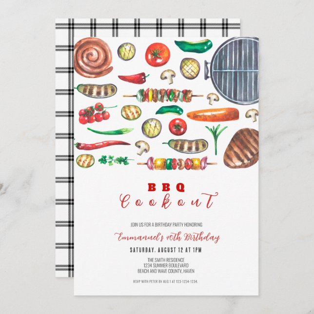 Convite Aniversário do Cookout do CHURRASCO de Verão (Frente/Verso)