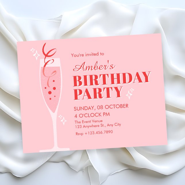 Convite Aniversário do coquetel de champanhe rosa (Criador carregado)