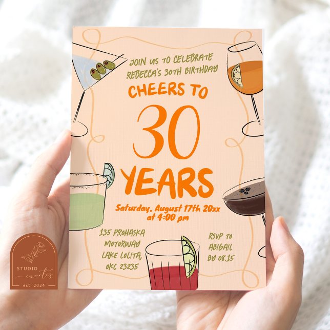 Convite Aniversário do Coquetel Laranja Ilustrado desenhad (Criador carregado)