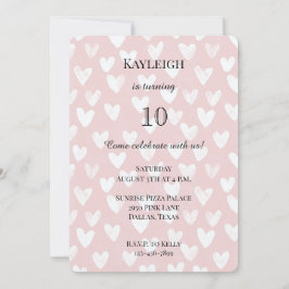 Convite Aniversário do Corações Brancos Rosa Girly