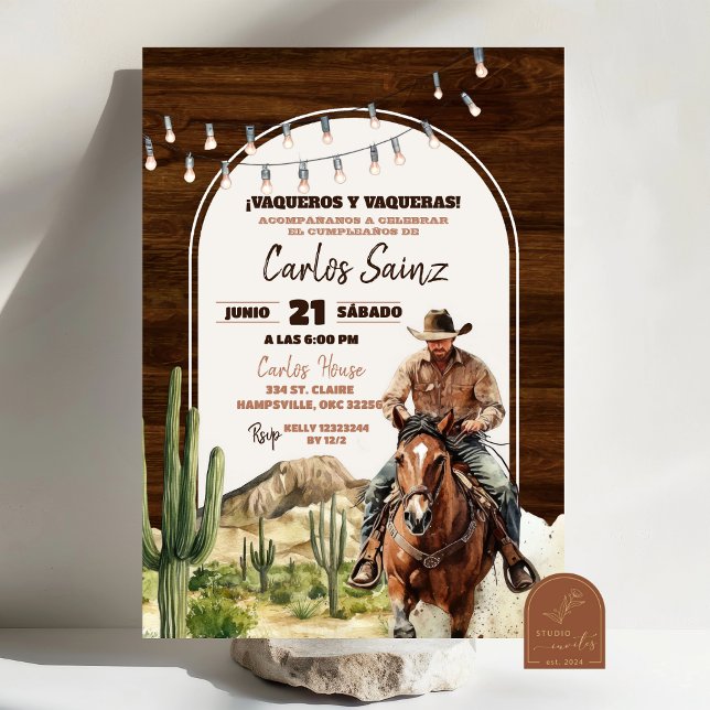 Convite Aniversário do Cowboy Espanhol do Deserto Mexicano (Criador carregado)