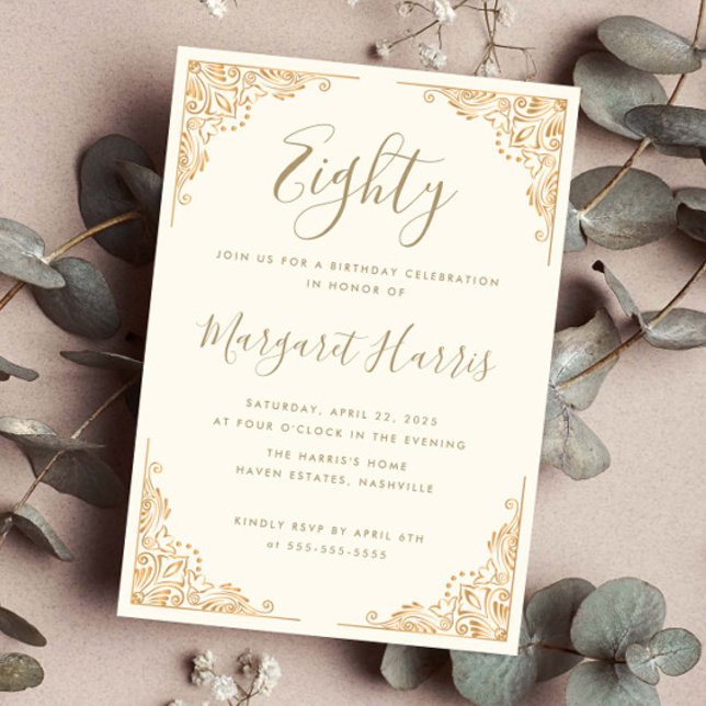 Convite Aniversário do Creme de Frame com 80 de Oitenta Do (Criador carregado)