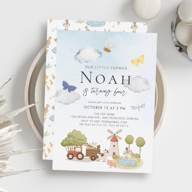 Convite Aniversário do Criança de Pequenos Animais Agrícol (Criador carregado)