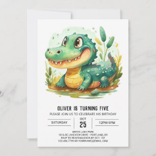 Convite Aniversário do Crocodilo de Cartoon Personalizado