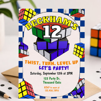 Convite Aniversário do Cubo Mágico | Festa do Cubo Puzzle