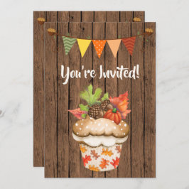 Convite Aniversário do Cupcake de outono e do Bunting