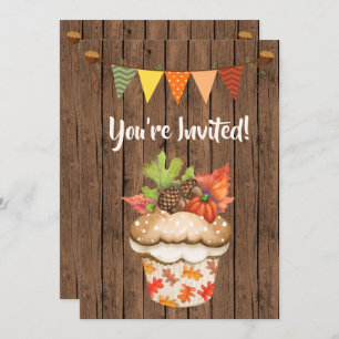 Convite Aniversário do Cupcake de outono e do Bunting