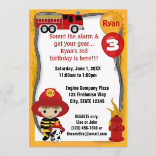 Convite Aniversário do Dalmatian Firefighter FF01A