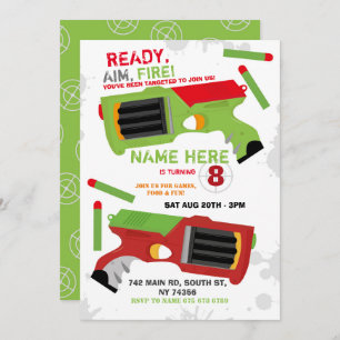 Convite Aniversário do Dart Gun Fun Aim Shoot Party