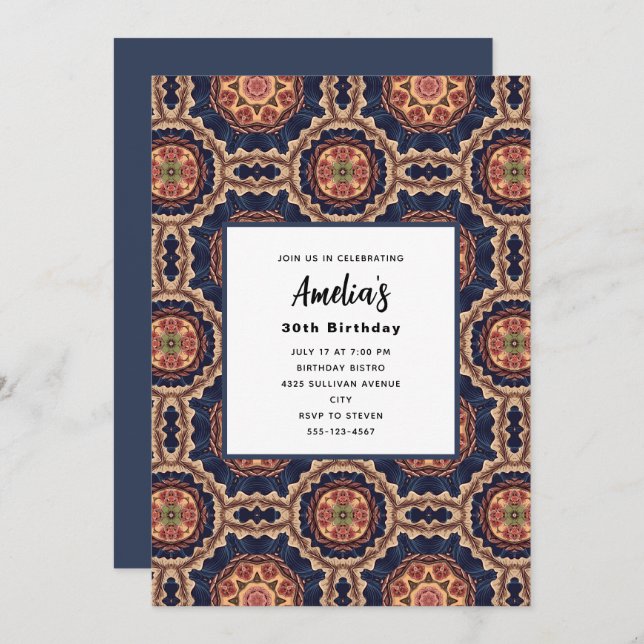 Convite Aniversário do Design Decorativo das Formas das Fl (Frente/Verso)