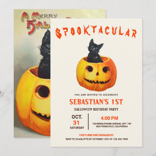 Convite Aniversário do Dia das Bruxas de Gato Negro