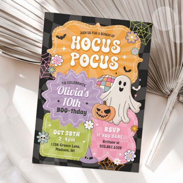 Convite Aniversário do Dia das Bruxas de Pocus Retro Hocus (Criador carregado)