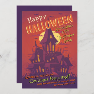Convite Aniversário do Dia das Bruxas de Spooky Haunted Ho