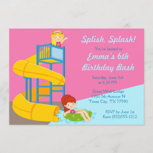 Convite Aniversário do Diapositivo de Água das Meninas -