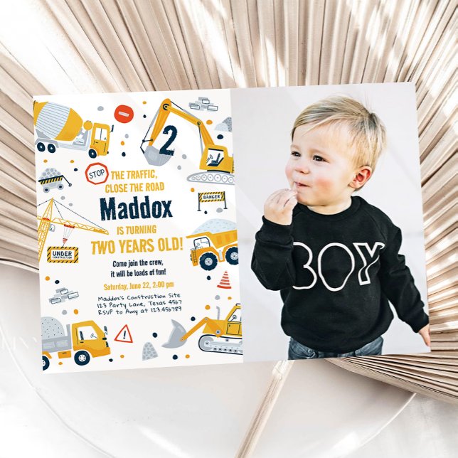 Convite Aniversário do Digger Boy do Caminhão Amarelo de C (Criador carregado)