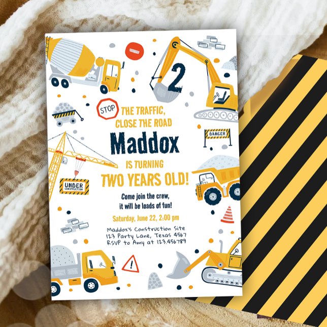 Convite Aniversário do Digger Boy do Caminhão Amarelo de C (Criador carregado)