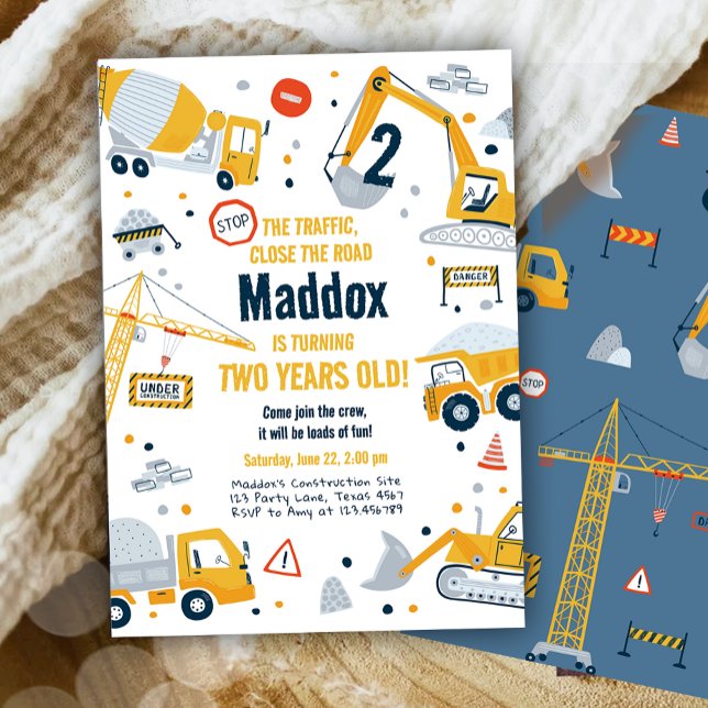 Convite Aniversário do Digger Boy do Caminhão Amarelo de C (Criador carregado)