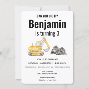 Convite Aniversário do Digger do Veículo de Construção