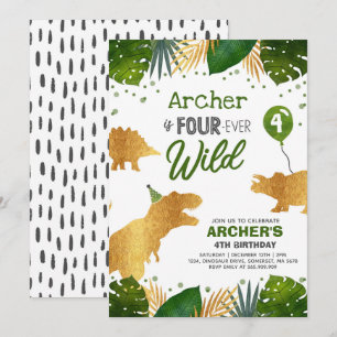 Convite Aniversário do Dinossauro Convidam Quatro Dinos S