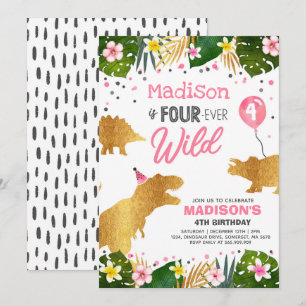 Convite Aniversário do Dinossauro Convidam Quatro Dinos S