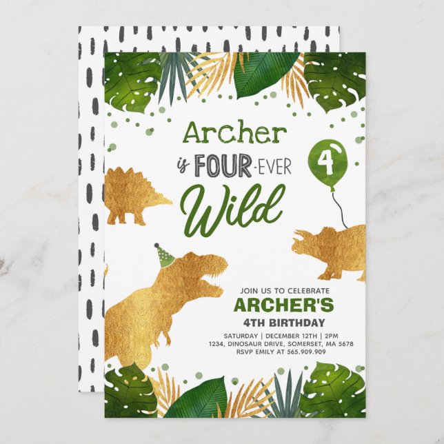 Convite Aniversário do Dinossauro Convidam Quatro Dinos Se (Frente/Verso)