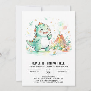 Convite Aniversário do Dinossauro de Hortelã Vulcão