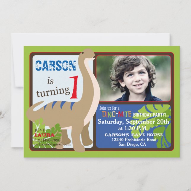 Convite Aniversário do dinossauro do Brontosaurus primeiro (Frente)