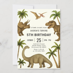 Convite Aniversário do Dinossauro Moderno Pessoal para men