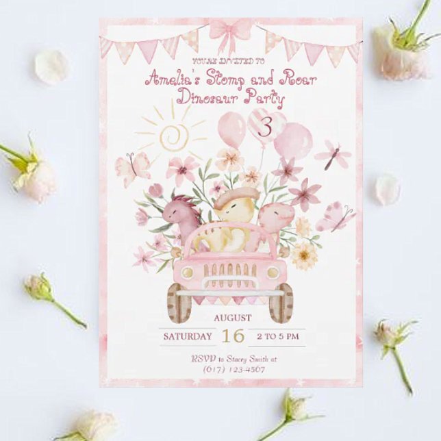 Convite Aniversário do Dinossauro Rosa e Estômago (Criador carregado)