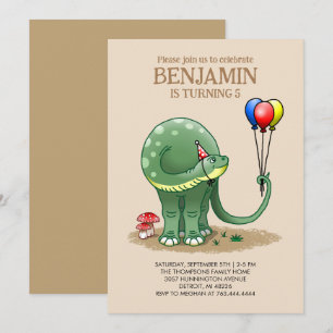 Convite Aniversário do Dinossauro segurando Balões
