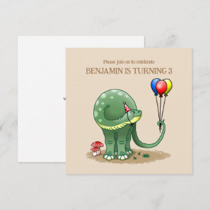 Convite Aniversário do Dinossauro segurando Balões