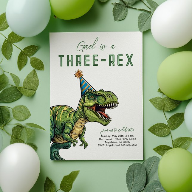 Convite Aniversário do Dinossauro Três Rex (Criador carregado)