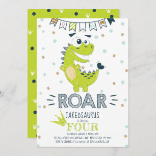 Convite Aniversário do Dinossauro Verde da ROAR