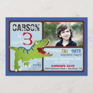 Convite Aniversário do dinossauro verde de T-Rex o
