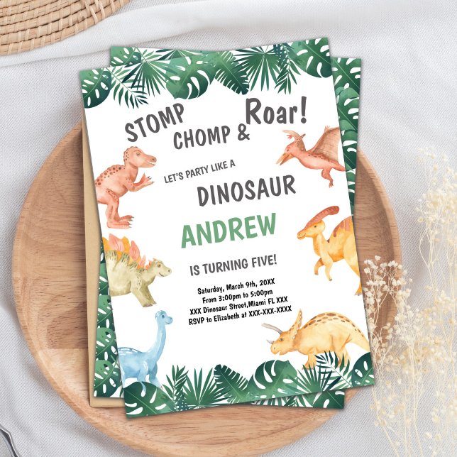 Convite Aniversário do Dinossauro Verde e Castanho (Green Brown Dinosaur Birthday Invitations)