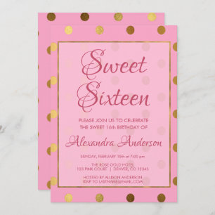 Convite Aniversário do doce 16 do ponto de Polk da folha
