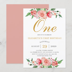 Convite Aniversário do Dourado Cor de Água Rosa com Blus