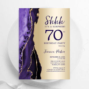 Convite Aniversário do Dourado Purple Agate Surprise 70