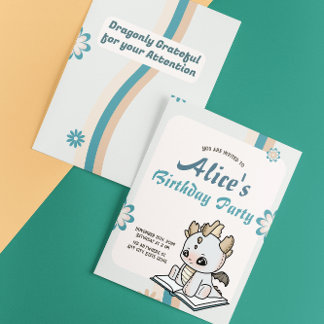 Convite Aniversário do Dragão Bebê da Pastel Cinza Azul