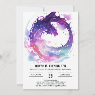 Convite Aniversário do Dragão de Aquarela Magnética