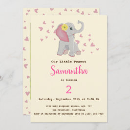Convite Aniversário do Elefante Bebê Cons, Rosa e Cinza