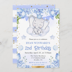 Convite Aniversário do Elefante Cinto e Rosas Azuis