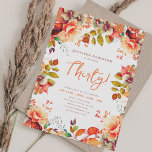 Convite Aniversário do Elegant Fall Autumn Watercolor Flor<br><div class="desc">Celebre em estilo com nossos Convites de festas aniversário de 30 anos brilhantes e ousados. Faça trinta anos com nossos incríveis convites florais de cor d'água nas cores do outono. Peça agora e faça do seu trigésimo aniversário um memorável!</div>