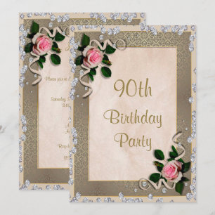 Convite Aniversário do Elegant Framed Pink Roses 90