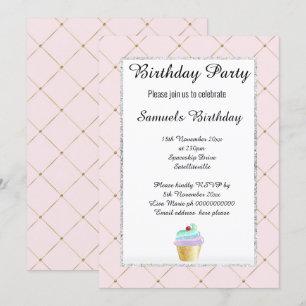 Convite Aniversário do Elegant Pattern Pink Cupcake