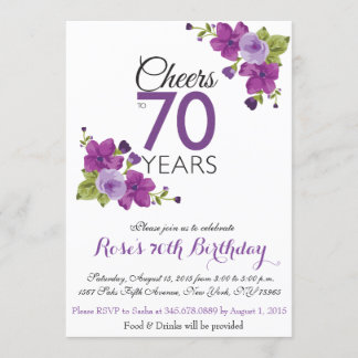 Convite Aniversário do Elegante 70 da Flor de Tinta Roxa