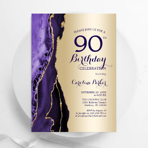 Convite Aniversário do Elegante Dourado Agate 90