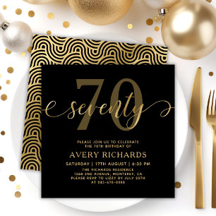 Convite Aniversário do Elegante Dourado Ssetenta Scripts d